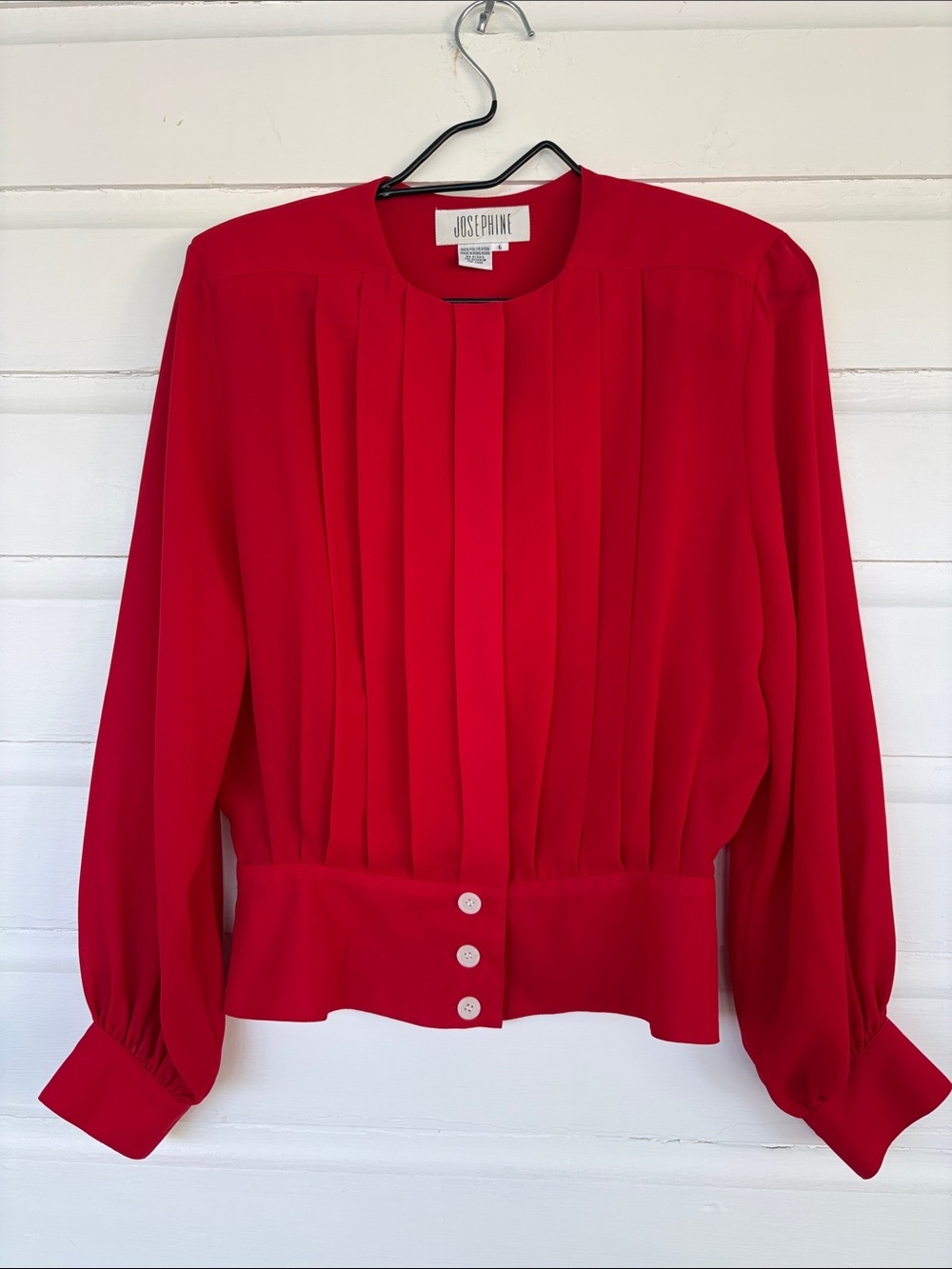 Josephine | Vintage Hong Kong Red Pleated Button Front Blouse Top Shirt 6